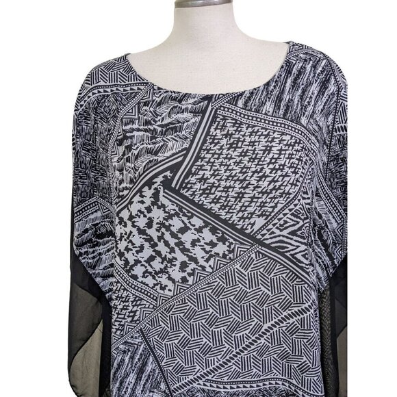 Zac Rachel Poncho Top Womens Plus 3X Semi Sheer Boho Artsy Black White Witchy - Picture 3 of 9